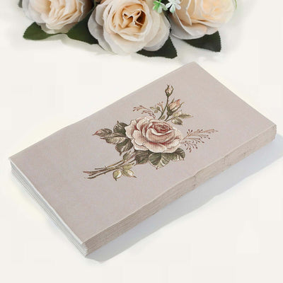 20-Pack Paper Dinner Napkins Ivory with Vintage Pink Rose Print 2 Ply - Stylish Boho Napkins for Events - Napkins