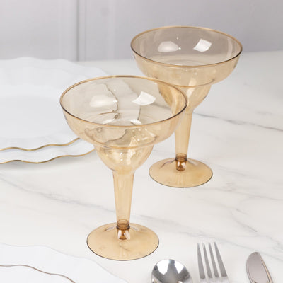 20-Pack Plastic Margarita Glasses Amber Gold - Sturdy Disposable Glasses for Pina Coladas 10oz - Disposables