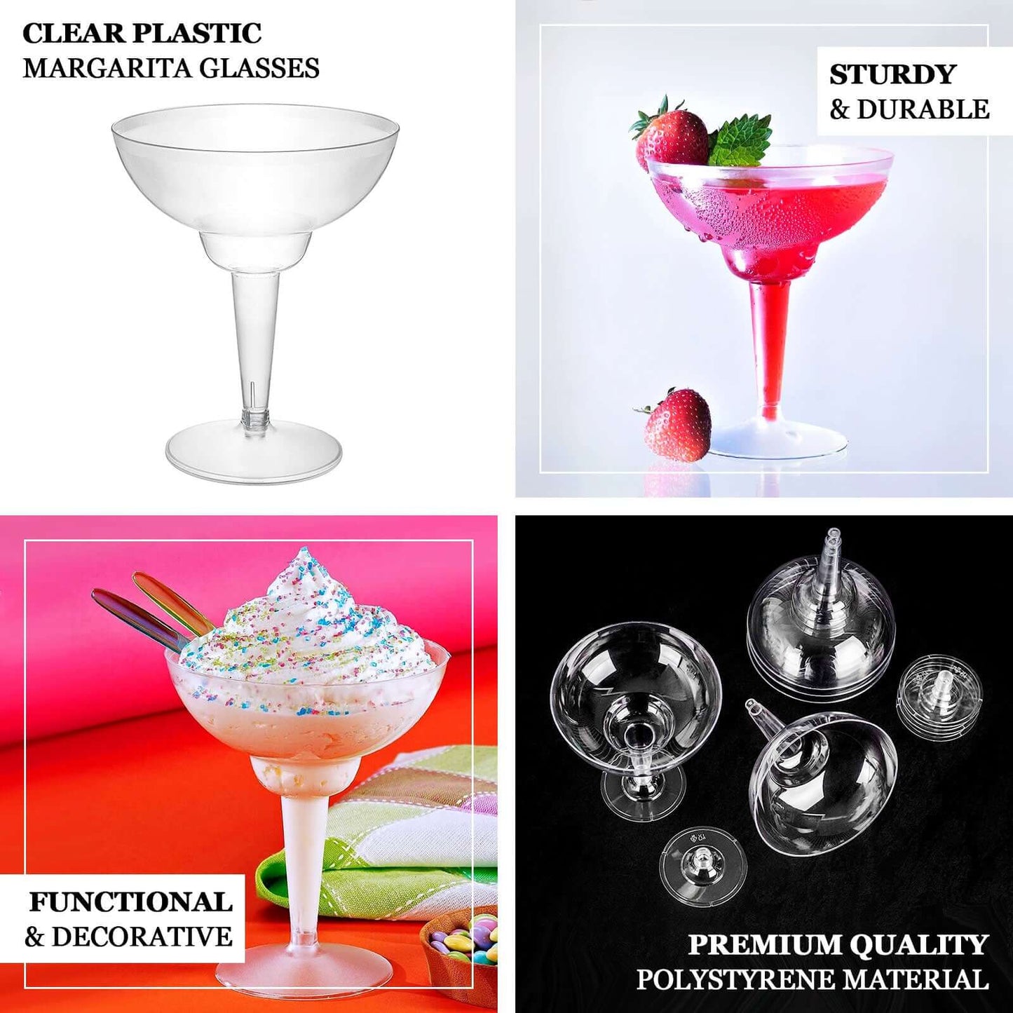 20-Pack Plastic Margarita Glasses Clear - Sturdy Disposable Glasses for Pina Coladas 10oz - Disposables