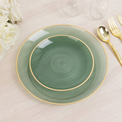 20-Pack 7" Plastic Salad Dessert Plates, Round Transparent Dusty Sage Green Swirl with Gold Rim â€“ Crystal-Like Elegant Party Plates