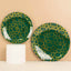 20-Pack Set Plastic Round Dinner and Salad Plates in Hunter Emerald Green with Geometric Gold Print - Modern Disposable Dinnerware Set for Weddings & Celebrations 9", 7"