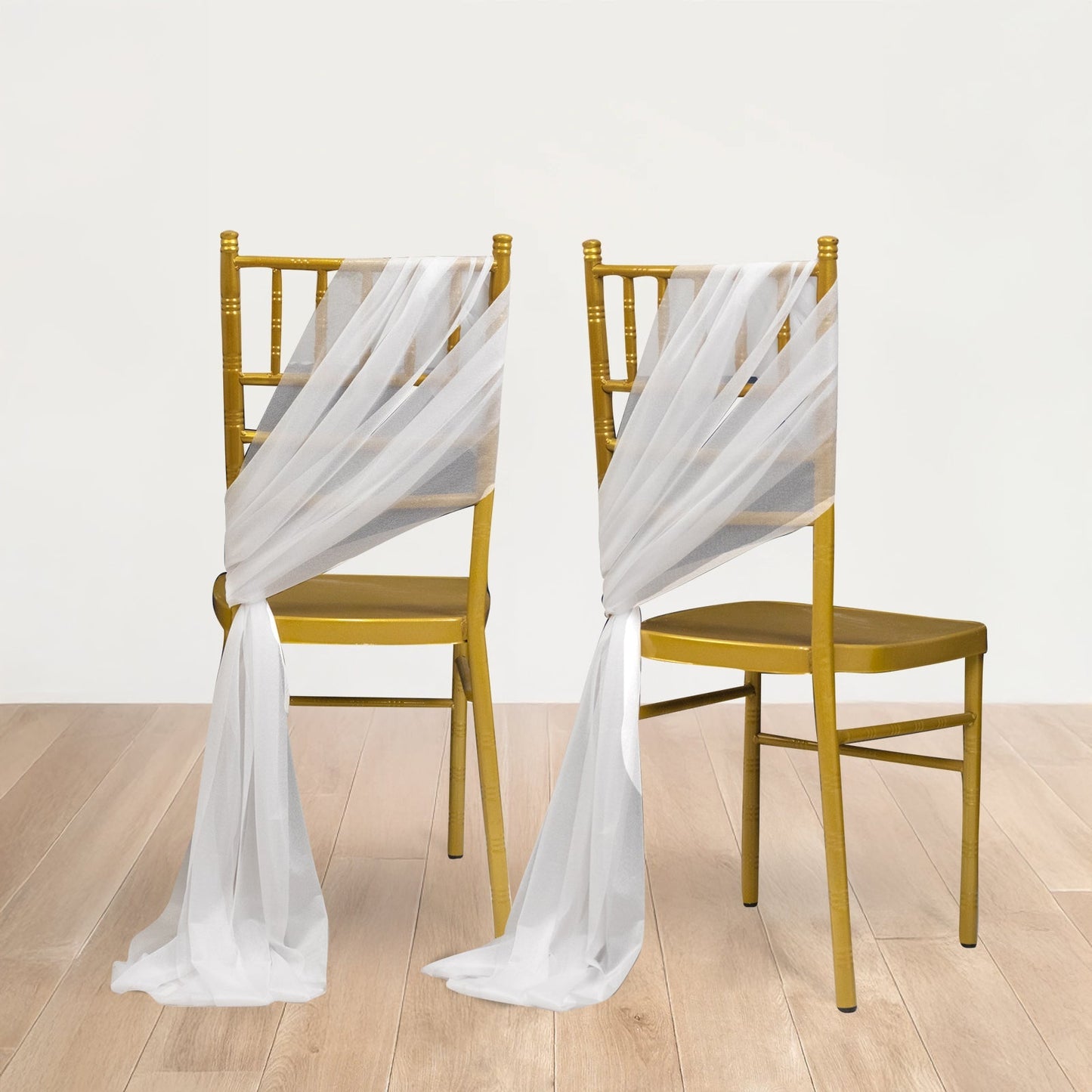 20-Pack Sheer Chair Drape Decor in White â€“ 9ft Shimmer Sash, Wrinkle-Free