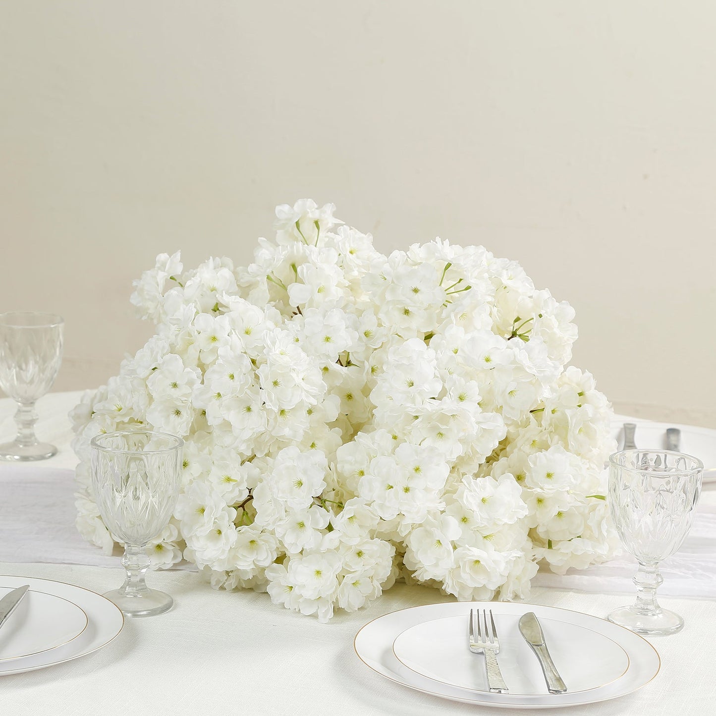 20’’ Pre-Arranged Artificial Cherry Blossom Centerpiece White Silk Flower Ball Arrangement for Wedding & Event Tables