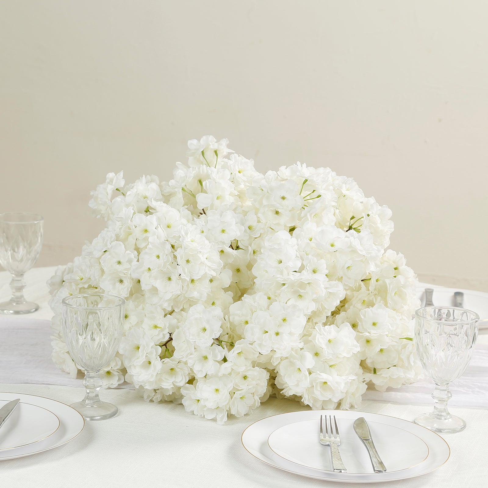 20’’ Pre-Arranged Artificial Cherry Blossom Centerpiece White Silk Flower Ball Arrangement for Wedding & Event Tables