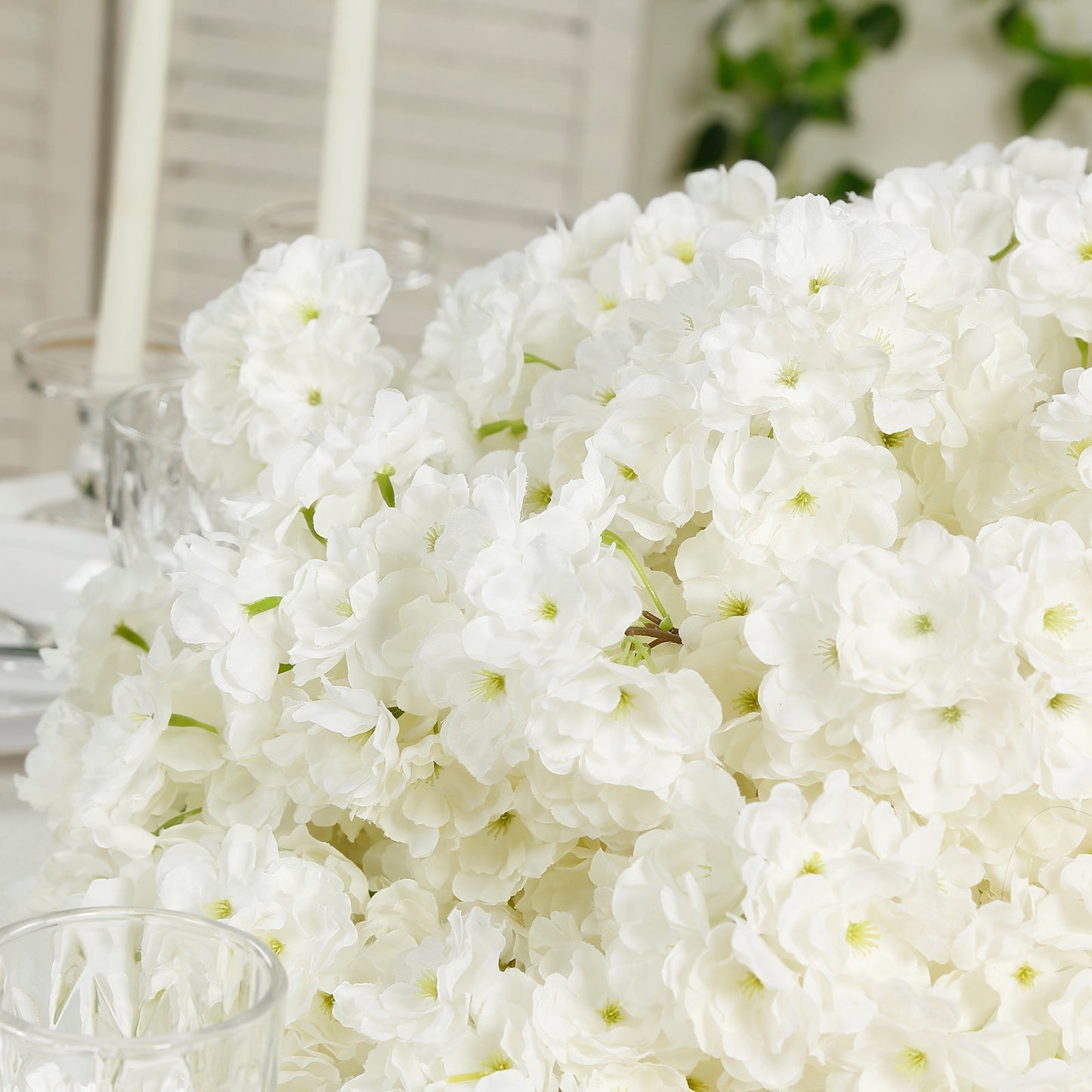 20’’ Pre-Arranged Artificial Cherry Blossom Centerpiece White Silk Flower Ball Arrangement for Wedding & Event Tables