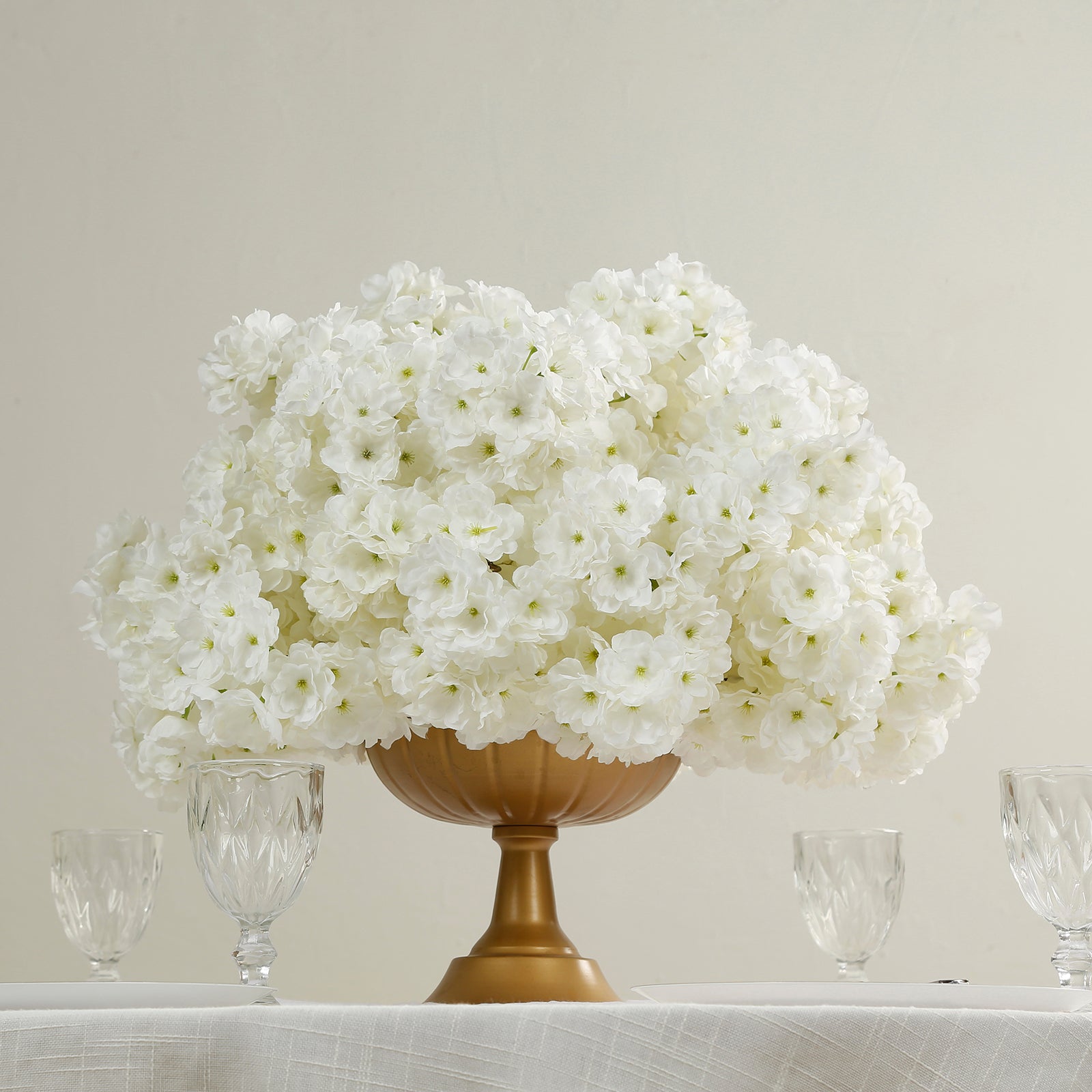 20’’ Pre-Arranged Artificial Cherry Blossom Centerpiece White Silk Flower Ball Arrangement for Wedding & Event Tables