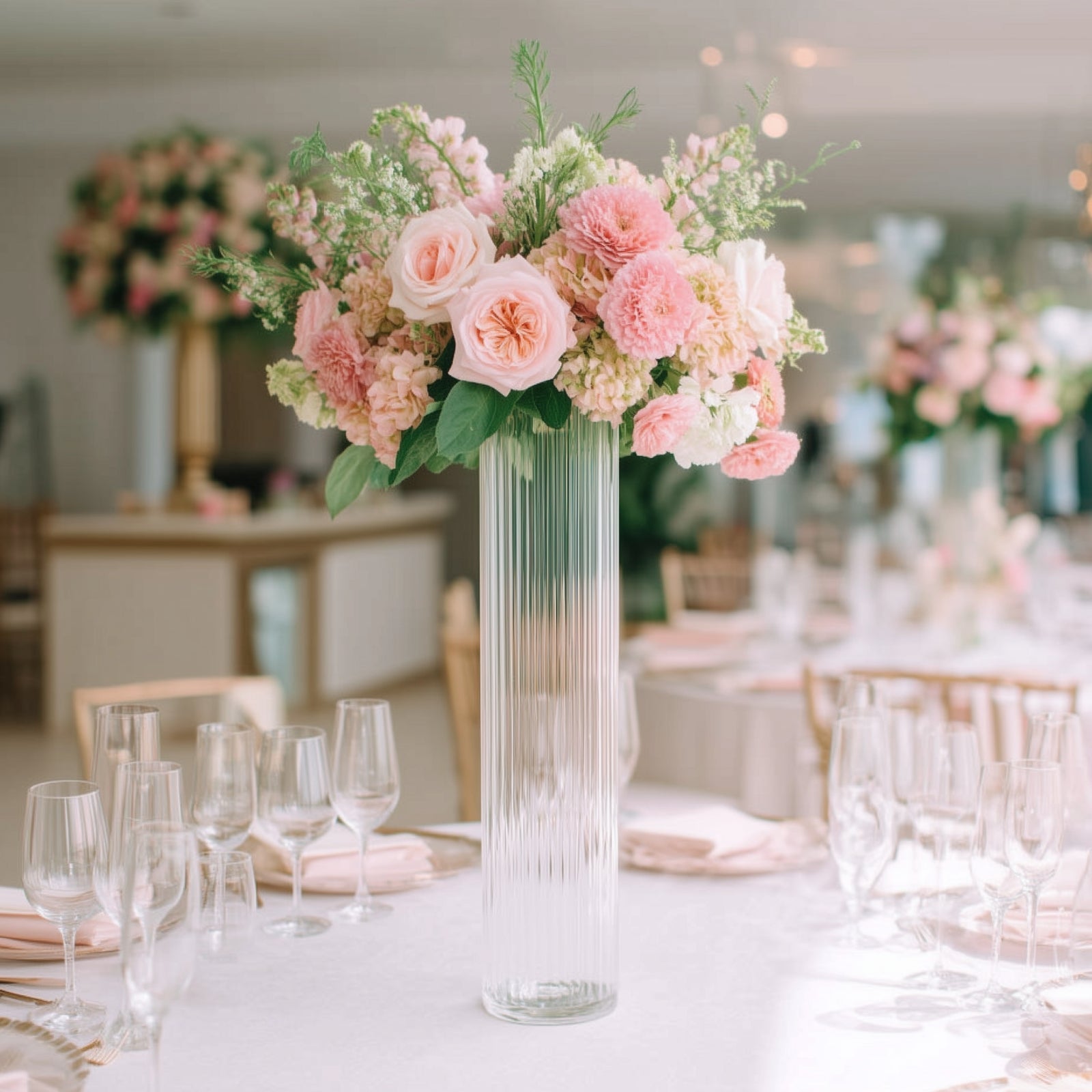 20’’ Ribbed Cylinder Glass Vases 6-Pack â€“ Tall Clear Vases for Pampas Grass Fresh Flowers & Elegant Event Decor