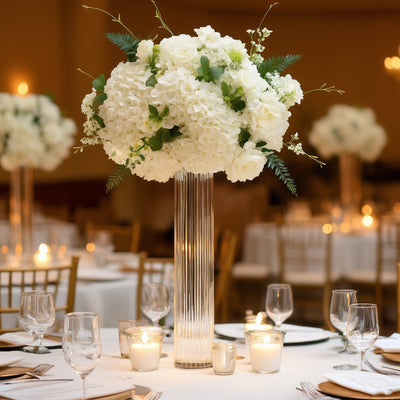 20’’ Ribbed Cylinder Glass Vases 6-Pack â€“ Tall Clear Vases for Pampas Grass Fresh Flowers & Elegant Event Decor