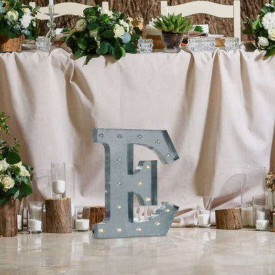 20" Vintage Galvanized Metal Marquee Letter Light Cordless With 16 Warm White LED - E