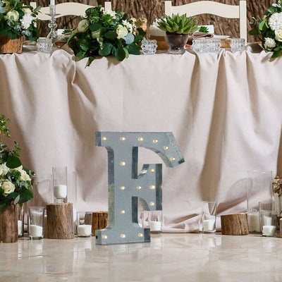 20" Vintage Galvanized Metal Marquee Letter Light Cordless With 16 Warm White LED - F