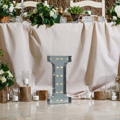 20" Vintage Galvanized Metal Marquee Letter Light Cordless With 16 Warm White LED - I