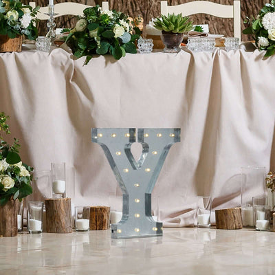 20" Vintage Galvanized Metal Marquee Letter Light Cordless With 16 Warm White LED - Y