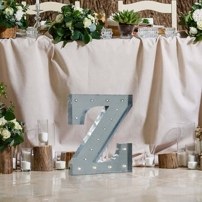 20" Vintage Galvanized Metal Marquee Letter Light Cordless With 16 Warm White LED - Z