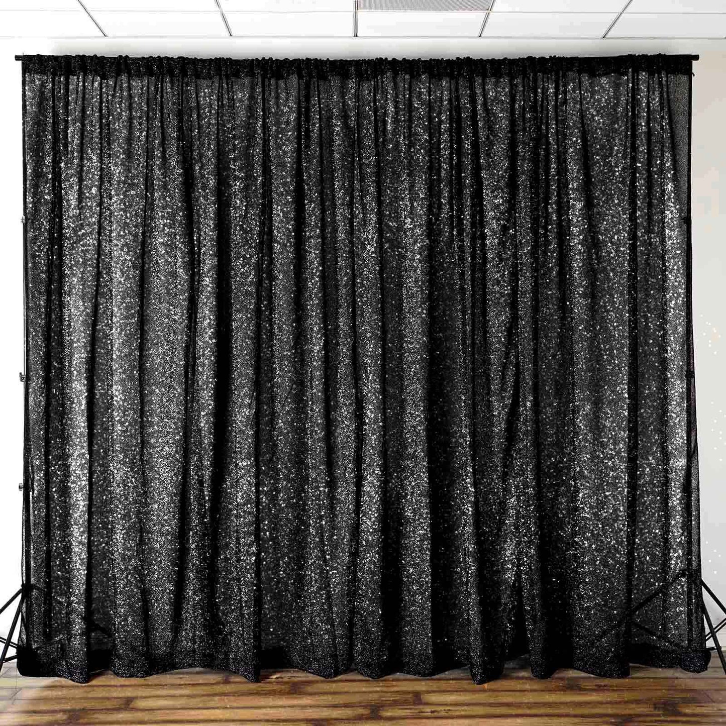 20ftx10ft Black Metallic Shimmer Tinsel Event Curtain Drapes, Backdrop Event Panel