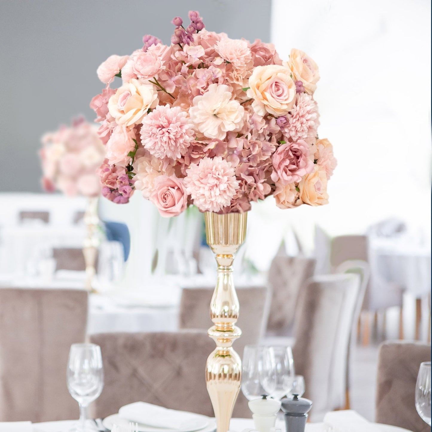 22-Inch Dusty Rose Silk Flower Grand Centerpiece â€“ Pre-Arranged Artificial Rose, Hydrangea & Chrysanthemum Ball for Wedding & Event DÃ©cor