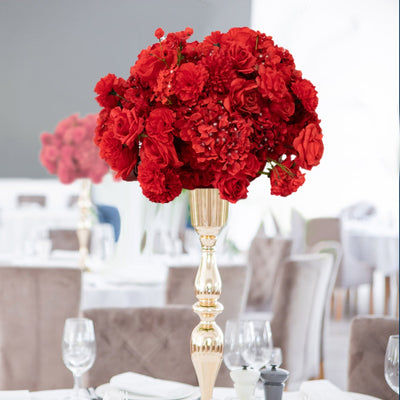 22-Inch Red Silk Flower Grand Centerpiece â€“ Pre-Arranged Artificial Rose, Hydrangea & Chrysanthemum Ball for Wedding & Event DÃ©cor