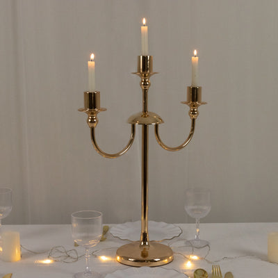 22’’ Tall Gold 3-Arm Metal Candelabra â€“ Modern Taper Candle Holder Centerpiece Stand - Centerpieces