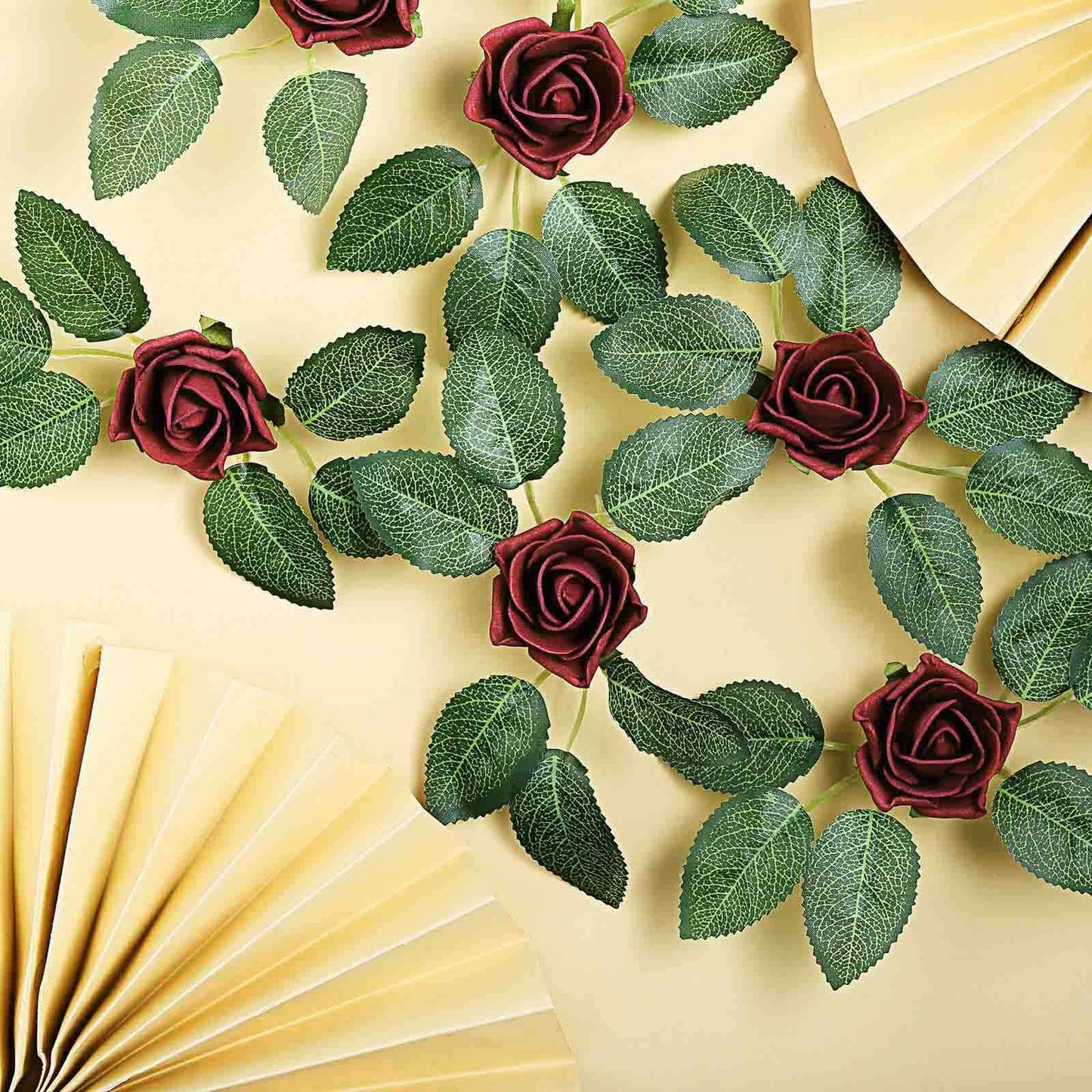 24 Roses 2" Burgundy Artificial Foam Flowers With Stem Wire and Leaves