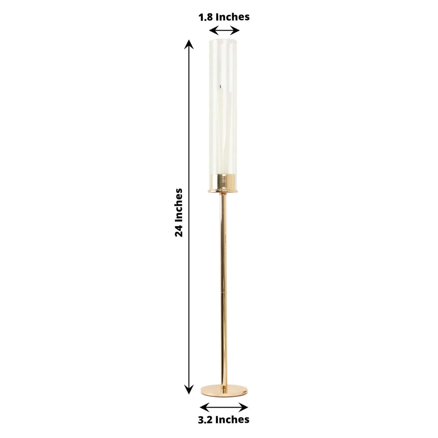 2-Pack Gold Metal Taper Candlestick Holders, Clear Glass Hurricane Candle Stands With Chimney Candle Shades 24"