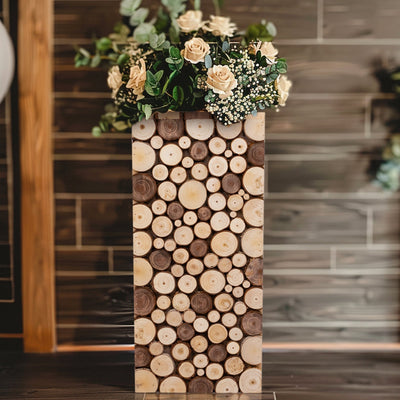 24’’ Natural Wooden Slices Pillar Prop Pedestal Stand Rustic Farmhouse Wood Riser Rectangular Plant Stand - Decorations