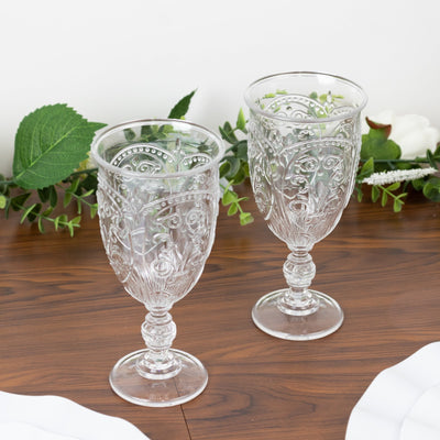 24-Pack Clear Plastic Wine Glasses 10oz â€“ Vintage Goblets with Retro Embossed Design, Elegant Drinkware - 7" Tall