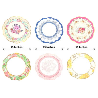 24-Pack Disposable Table Placemats in Assorted Floral Designs with Scalloped Rim - 400GSM Cardboard Placemats for Tea