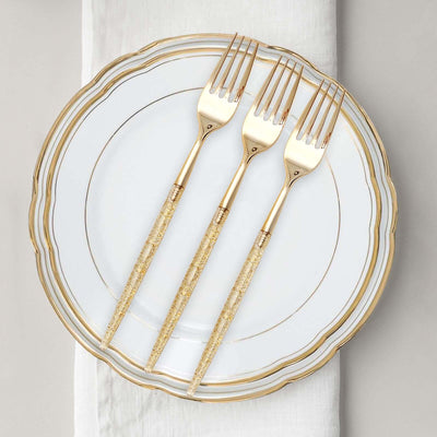 24-Pack Plastic Forks with Gold Glitter - Disposable Silverware Cutlery for Events