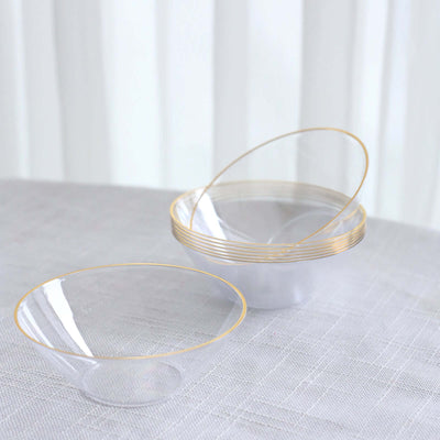 24-Pack Heavy Duty Plastic Ice Cream Bowls Clear Premium Gold Rim - Perfect for Celebrations 7oz - Disposables