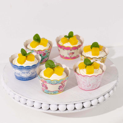 24-Pack Paper Cupcake Wrappers Mixed Floral Vintage Design - Decorative Round Muffin Mini Cake Liners 3"
