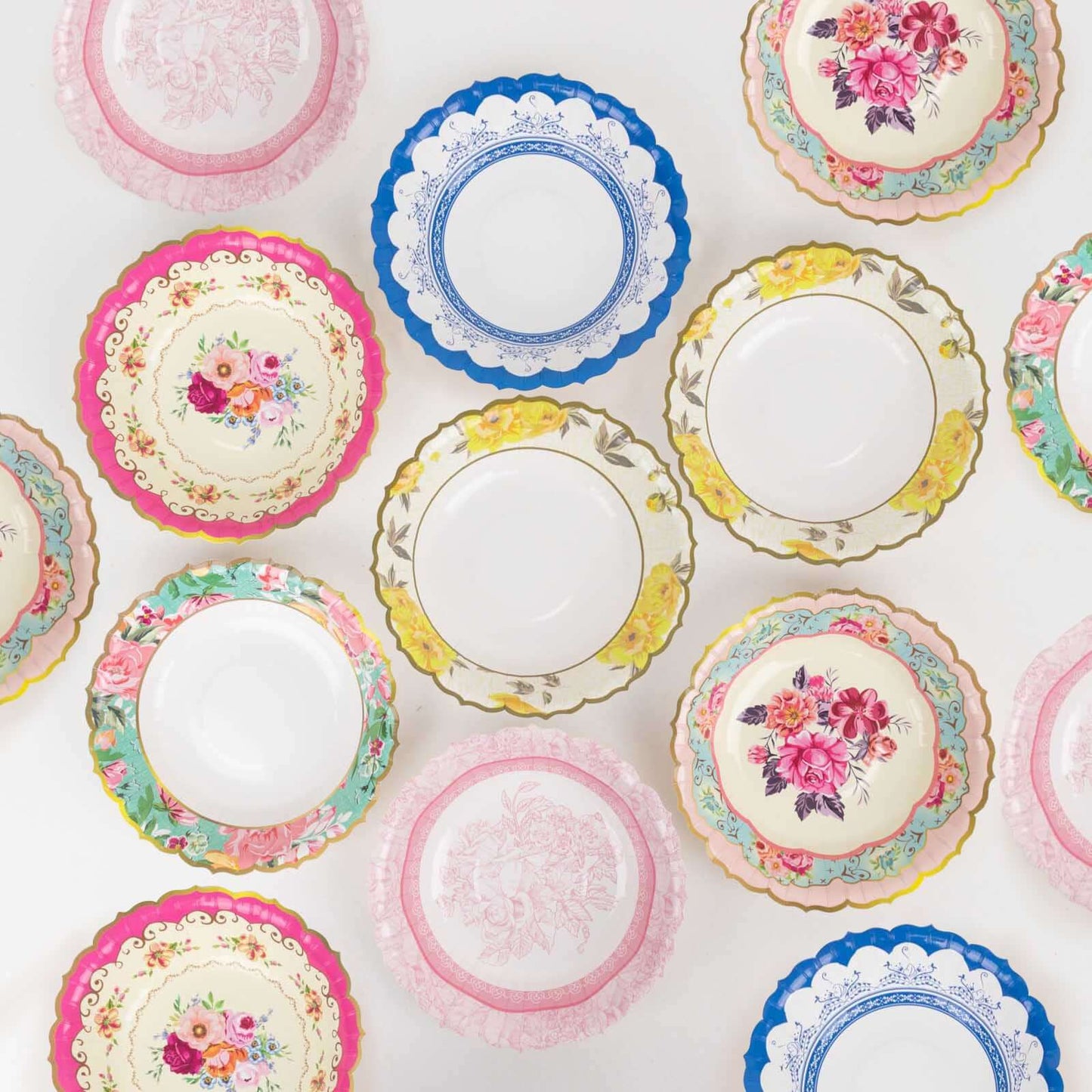 24-Pack Paper Dessert Bowls Vintage Mixed Floral Design Round - Ideal for Parties and Salads 7" 300 GSM