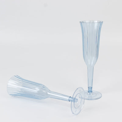 24-Pack Plastic Champagne Flutes Transparent Dusty Blue Flared Design - Lightweight Disposable Toasting Glasses 6oz