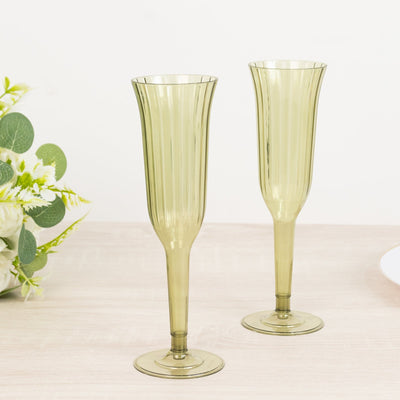 24-Pack Plastic Champagne Flutes Transparent Dusty Sage Green Flared Design - Lightweight Disposable Toasting Glasses