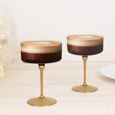 24-Pack Plastic Cocktail Glasses â€“ 10oz Clear Ribbed Premium Disposable Coupe Champagne Cups with Gold Detachable