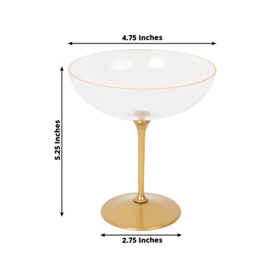 24-Pack Plastic Cocktail Glasses â€“ 9oz Clear Premium Disposable Coupe Champagne Cups with Gold Detachable Stem & Base