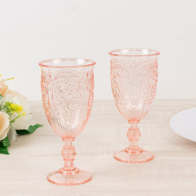 24-Pack Plastic Wine Glasses 10oz â€“ Transparent Blush Vintage Goblets with Retro Embossed Design Elegant Drinkware