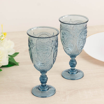 24-Pack Plastic Wine Glasses 10oz â€“ Transparent Dusty Blue Vintage Goblets with Retro Embossed Design Elegant