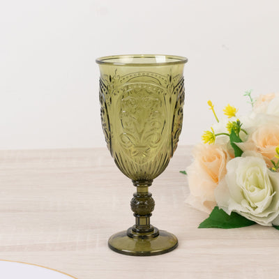 24-Pack Plastic Wine Glasses 10oz â€“ Transparent Dusty Sage Green Vintage Goblets with Retro Embossed Design Elegant
