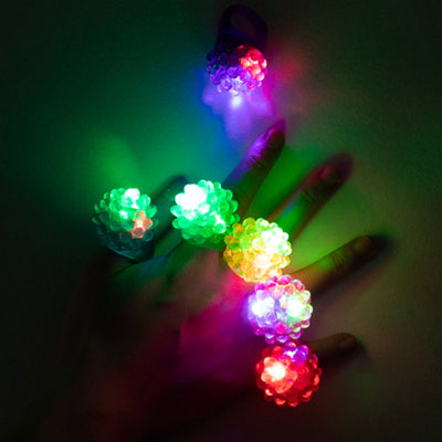 24 Pack Rubber LED Light-Up Rings Flashing Jelly Finger Toys with 3 Flashing Modes for Party Favors Halloween Raves