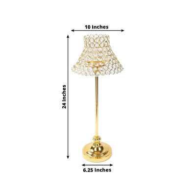 24’’ Tall Crystal Beaded Candle Stand â€“ Gold Metal Centerpiece with Lamp-Inspired Shade for Tables & Events