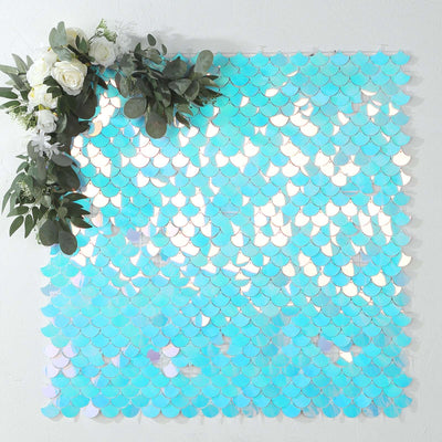 24sq.ft Shiny Iridescent Blue Sequin Shimmer Wall Photo Backdrop with Mermaid Scales Pattern Party Wall Art DÃ©cor