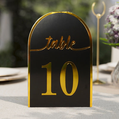 25-Pack 7’’ Disposable Table Numbers Black Free Standing Double Sided Table Number Place Cards with Metallic Gold Foil