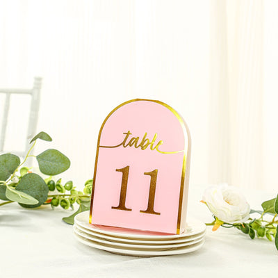 25-Pack 7’’ Disposable Table Numbers Blush Free Standing Double Sided Table Number Place Cards with Metallic Gold Foil