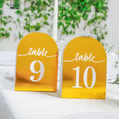 25-Pack 7’’ Disposable Table Numbers Metallic Gold Free Standing Double Sided Table Number Place Cards with White