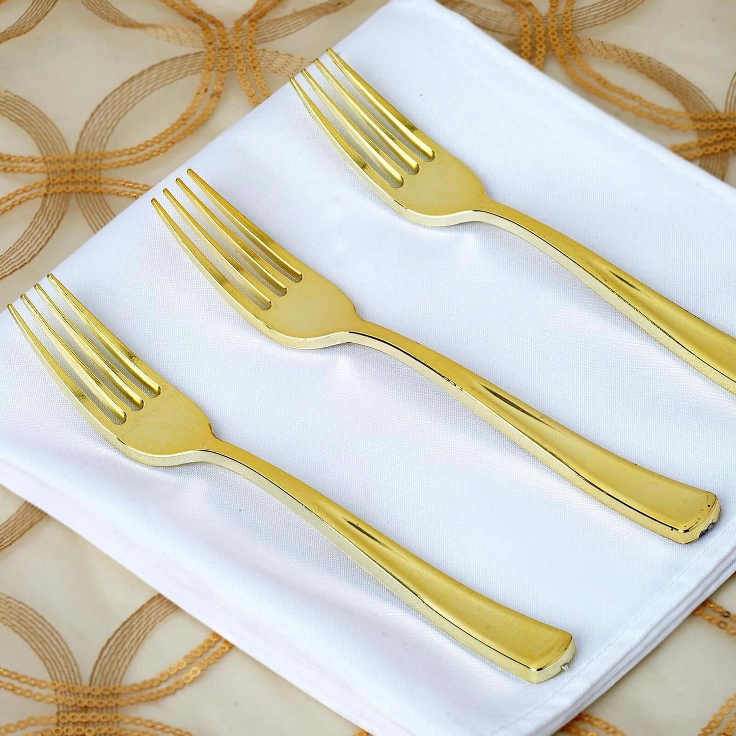 25-Pack Plastic Forks Metallic Gold Classic Heavy Duty - Decorative Disposable Cutlery 7"