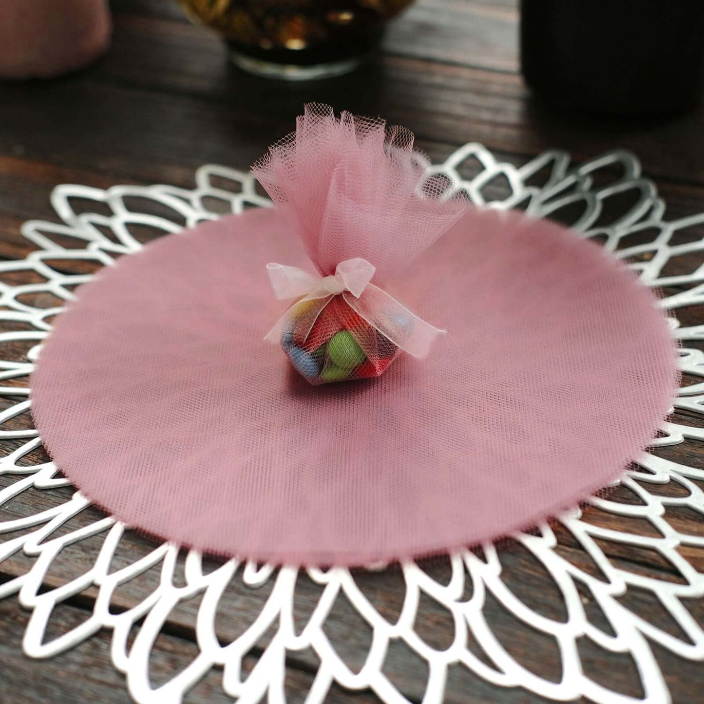 25 Pack 9" Dusty Rose Sheer Nylon Tulle Circles Favor Wrap Craft Fabric, DIY Candy Favor Wraps