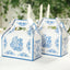 25 Pack Candy Gift Tote Gable Boxes in White Royal Blue Damask Floral Pattern, Party Favor Treat Boxes - 6"x3.5"x7"