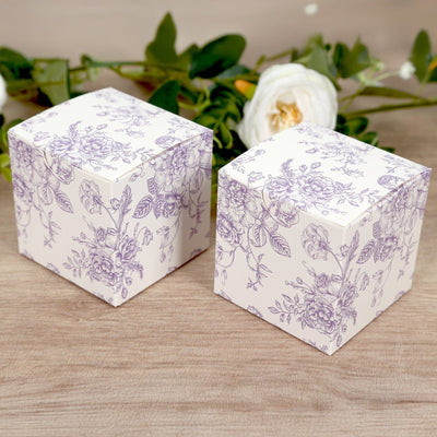 25 Pack Candy Treat Favor Boxes in French Toile Pattern - Matte Lavender and White Party Gift Boxes Cardstock Paper