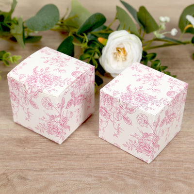 25 Pack Candy Treat Favor Boxes in French Toile Pattern - Matte Pink and White Party Gift Boxes Cardstock Paper