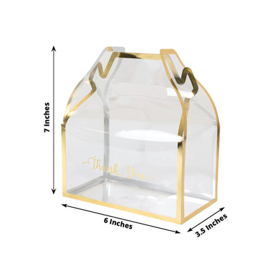 25 Pack Clear PVC Tote Gift Boxes with Gold Trim Transparent Gable Candy Favor Boxes with Thank You Design