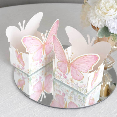 25-Pack Disposable Food Trays White/Pink Glitter Butterfly Design Cardstock - Whimsical Disposable Serving Tray Food